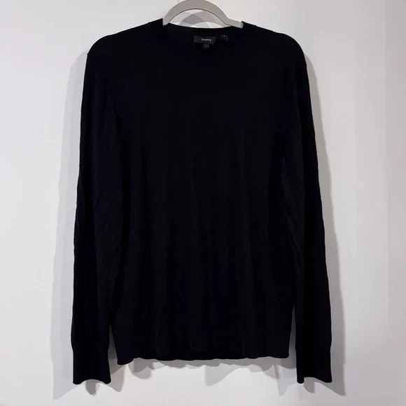THEORY Black Crewneck Sweater in Regal Wool